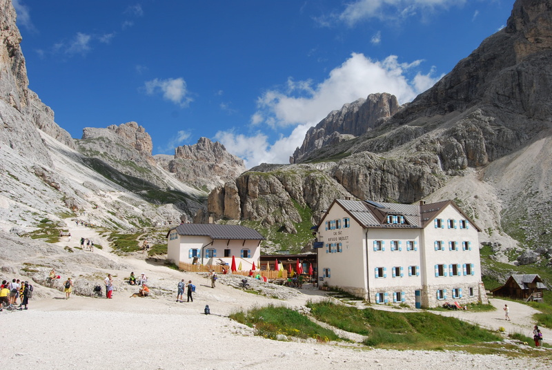 scenics - nature, Mountain, mountains, mountain range, trekking, land, refuge, hiking, sunlight, built structure, Dolomites, beauty in nature, deadbolt