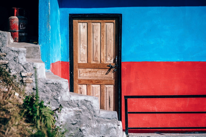 house, blue, nature, building, 4K, window, wood, wood - material, outdoors, metal, closed, entrance, day, stairs, unlock, built structure, lock, wall