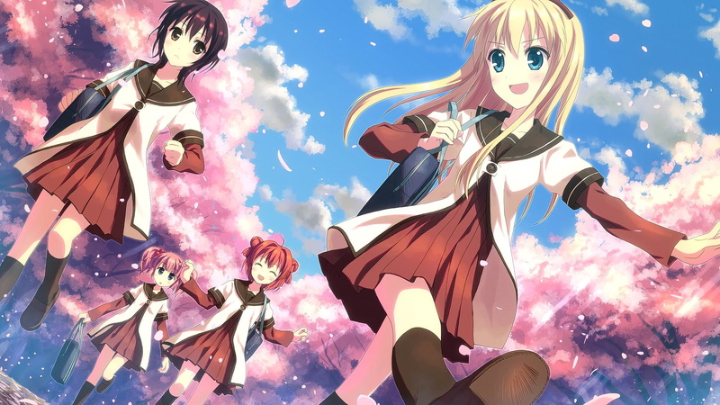 human representation, school uniform, Funami Yui, anime, short hair, brunette, women, event, anime girls, outdoors, pink hair, art and craft, multi colored