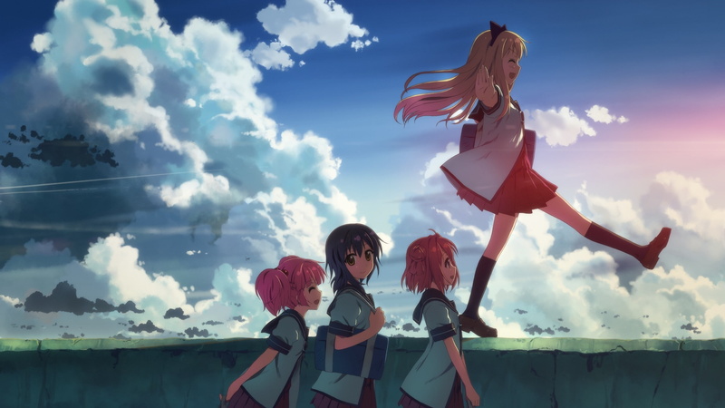lifestyles, people, casual clothing, adult, anime, young women, clouds, hairstyle, outdoors, Anime Girls, girls, Funami Yui, three quarter length, nature