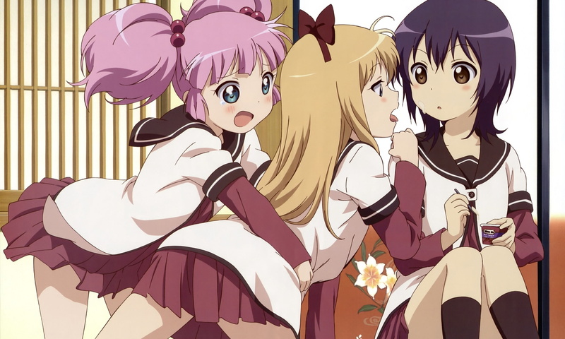 girls, uniforms, yuru, anime, 2K, yuri, yui, kyouko, toshinou, yoshikawa, chinatsu, funami, school