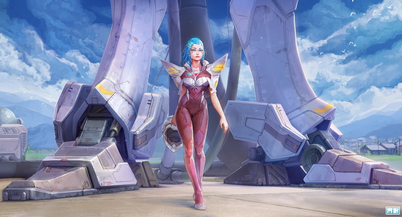 fiction, Futuristic, hd, blue, animals, mech, helmet, art, 1662x900 px, women, 720P, px, Blue hair, science, butterflies, hair, science fiction, artwork
