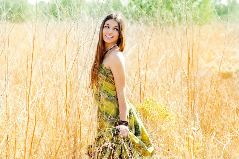green, long hair, one person, look, adult, 2K, teenager, situation, portrait, outdoors, HD, smile, leaves, beauty in nature, beautiful woman