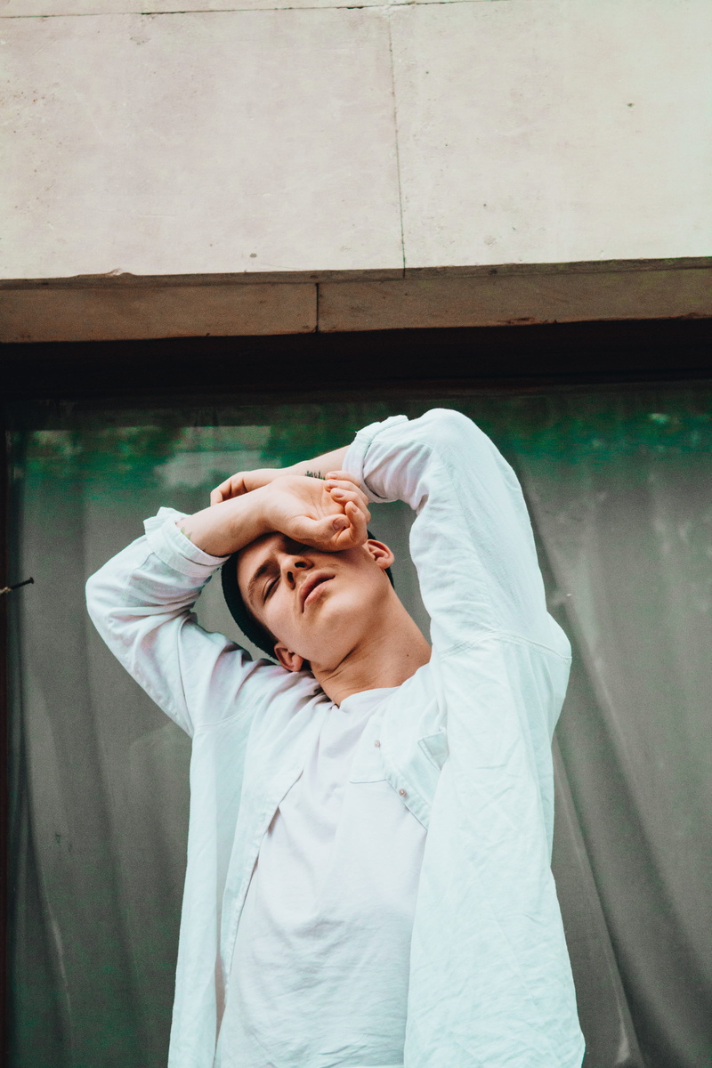 mens fashion, man, people, head In Hands, cheerful, looking, young Adult, caucasian Ethnicity, human Face, portrait, males, solitude, smiling, eyes Closed