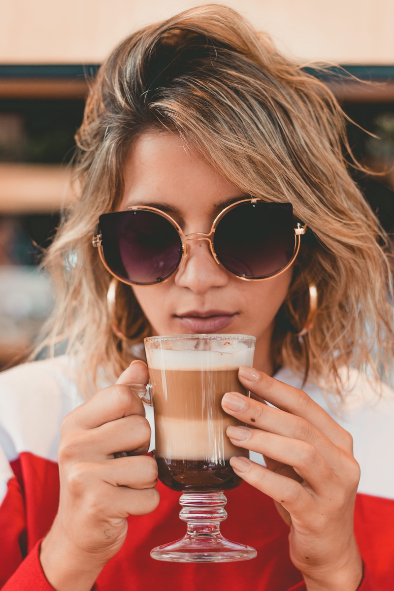 headshot, blonde, portrait, cappuccino, refreshment, cafe, coffee, 4K, drinking, lifestyles, front view, real people, leisure activity, mug, woman, one person