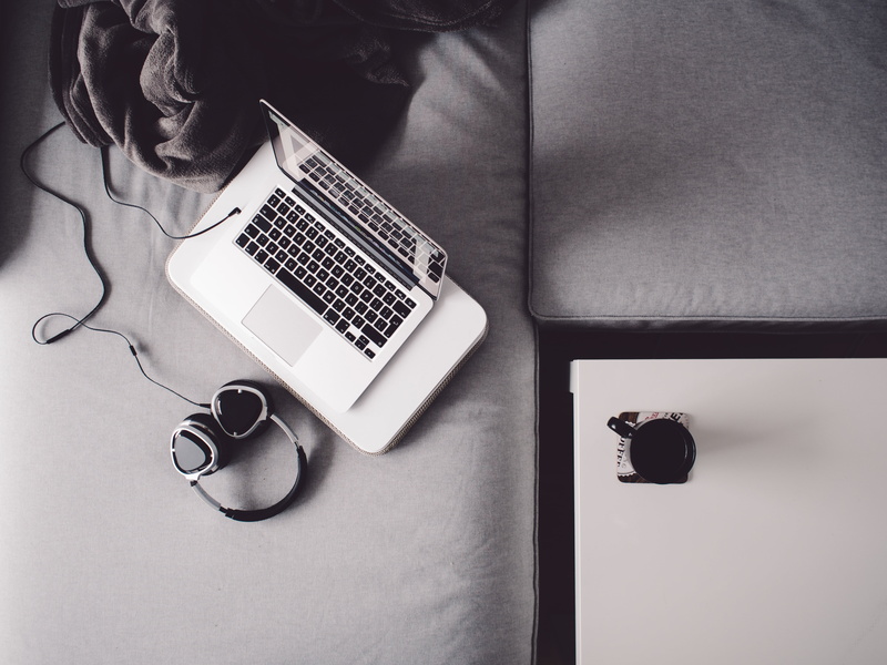 deck, headphones, 4K, day, communication, technology, retro styled, computer, couch, table, recording studio, white, turned, black and white, keyboard