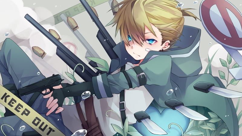 blonde, indoors, publication, glasses, vocaloid, 1080P, women, furniture, connection, real people, Anime, table, kagamine len, high angle view, blue eyes