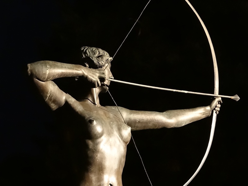bydgoszcz, person, sport, weapon, arrow - bow and arrow, hunter, aiming, 720P, skill, athlete, arrow, black background, close-up, sculpture, studio shot