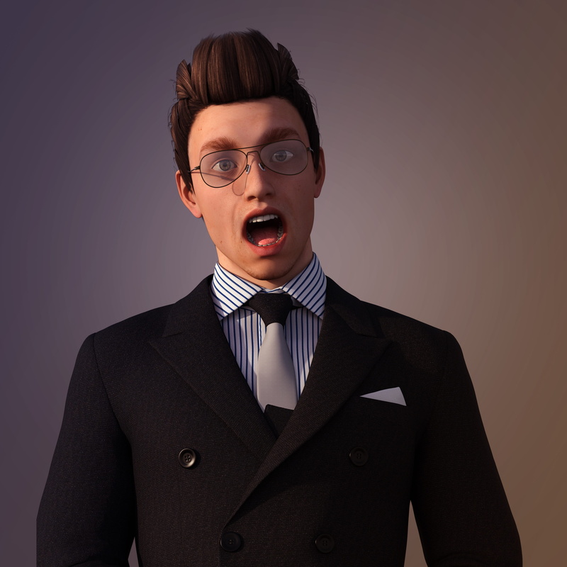 wearing, indoors, adult, suit, elegant, black, peaked, well-dressed, fashion, mouth open, lapel, glasses, eyebrow, man, businessman, jacket, looking at camera