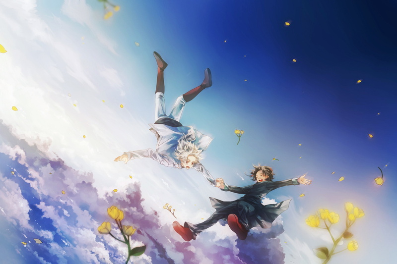 clouds, flight, moi, guys, request, flowers, sky, original, art, dress, beautiful, short, source, hair, asano, 2K