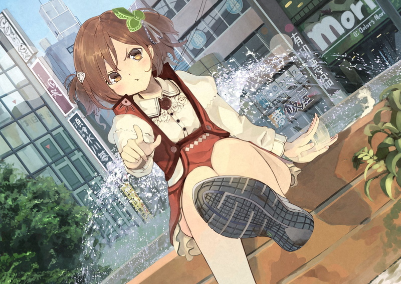 original, translation, brown, 1080P, blush, water, goiro, request, short, hair, (doukutsuwa), eyes, city