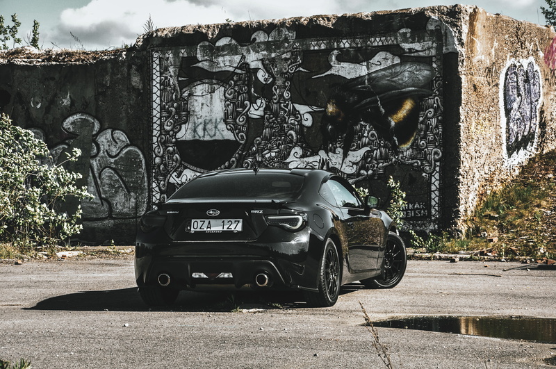 brz, land vehicle, tire, painting, machine, stationary, car wheel, text, sunlight, 4K, day, subaru, automobile, vehicle, sweden, road, built structure