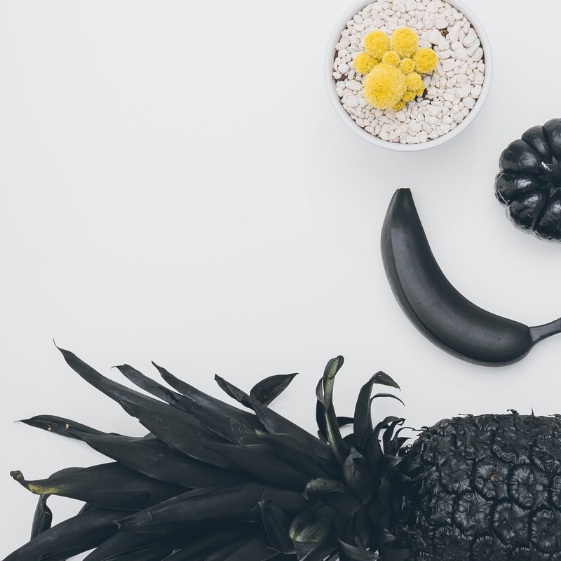 no people, leaf, pineapple, studio shot, scott webb photography, fruit, yellow, white background, indoors, surface, canada, london, flower, vegetable, still life