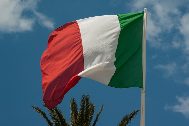 palm tree, low angle view, waving, State, day, Italy, tree, blue, Flag, environment, white color, no people, plant, national icon, 2K, state, pride, nature