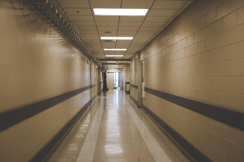 dark, ceiling, united states, hallway, scary, healthcare and medicine, flooring, lighting equipment, yellow, tiled floor, tile, arcade, architecture, school