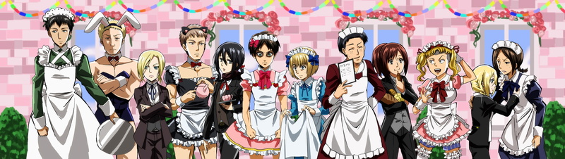 panoramic, human representation, retail, retail display, large group of objects, attack on titan, side by side, fashion, consumerism, multi colored, in a row