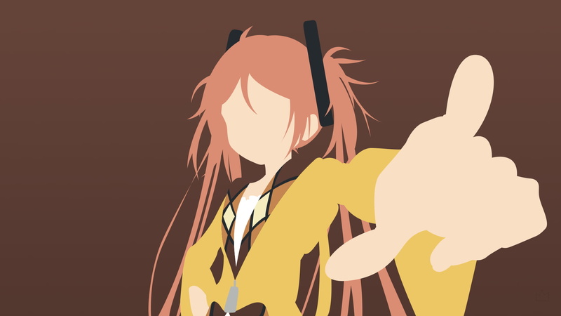 twintails, hand, yellow, minimalism, colored background, gesturing, indoors, 1080P, anime girls, Aihara Enju, illuminated, studio shot, holding, people