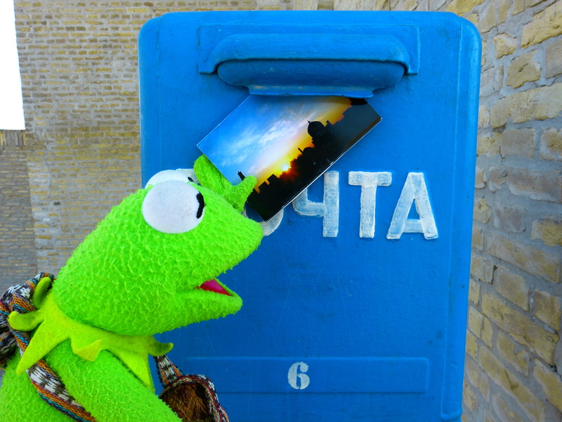 no people, toy, kermit, brick, close-up, green color, sign, mailbox, wall, post, outdoors, photo, kermti, built structure, brick wall, frog, day, postcard