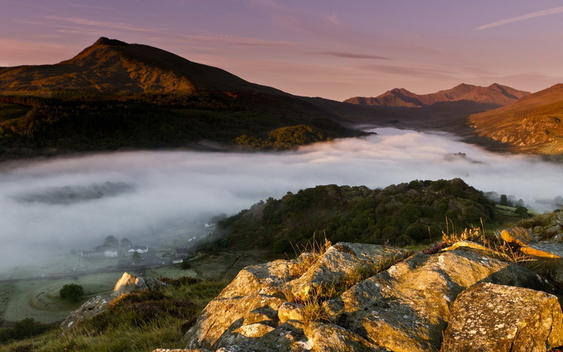 Mountains, Morning, England, Kingdom, Wales, Town, United, Fog, 1080P