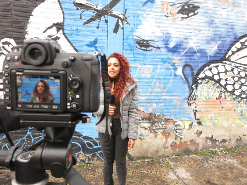 camera - Photographic Equipment, standing, Interview, Film, women, graffiti, young men, Camera, young adult, street art, smiling, young women, Survey, casual clothing