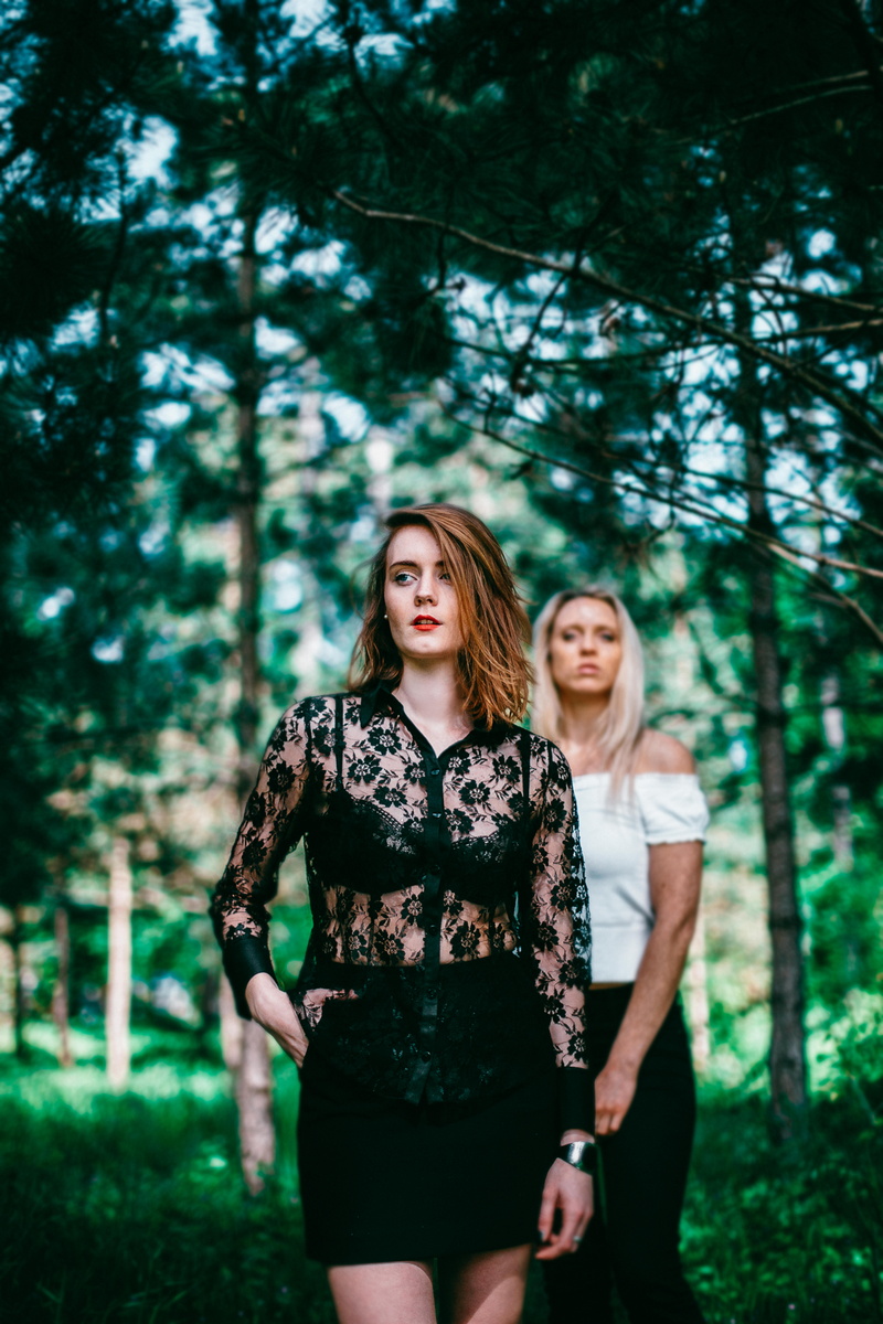 ladies, casual, posing, togetherness, skin, woods, young, young women, hairstyle, female, models, wear, daytime, close-up, attractive, photoshoot, facial expression