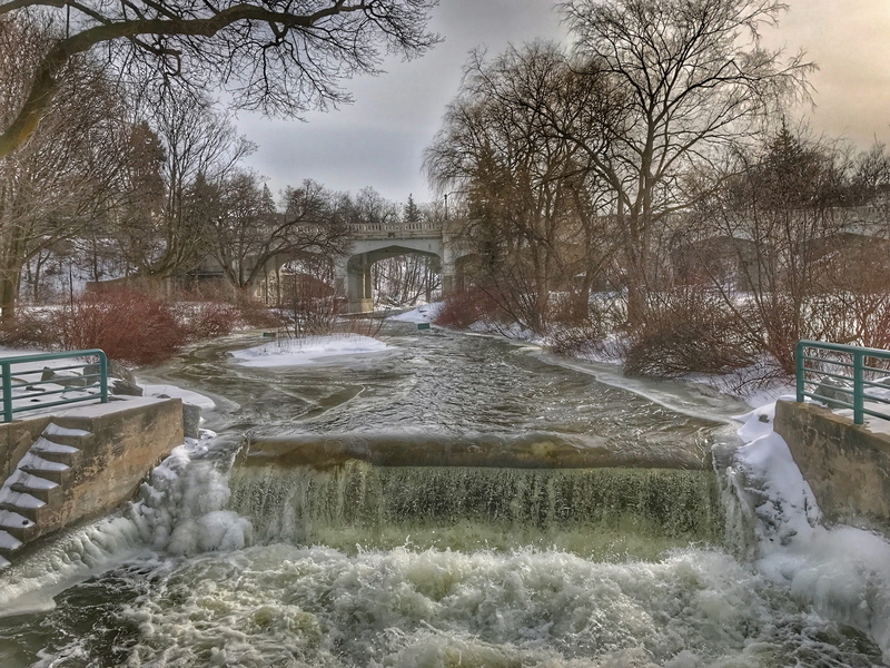 fall, scenics - nature, water, plant, leaves, 4K, no people, city, cold temperature, waterfall, flowing, trees, canal, forest, lake, snow, built structure