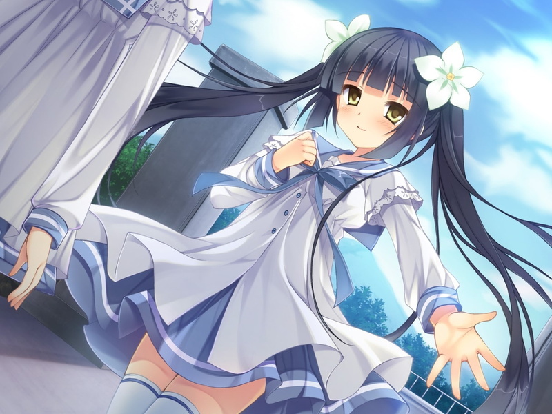 720P, lifestyles, Dress, blue, beautiful woman, digital composite, Game cg, Sakura no reply, adult, Wind, young women, day, beauty, Brunette, clothing