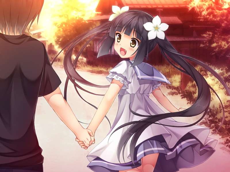 sunlight, Girl, hairstyle, Game cg, Smile, clothing, outdoors, beauty, real people, Kazama minto, 720P, Sakura no reply, adult, Sunset, representation