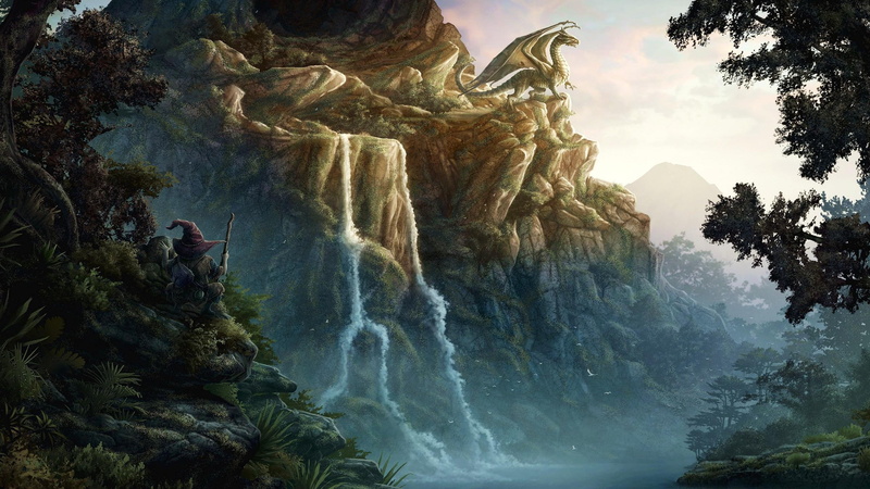 2K, waterfalls, 3d and abstract, forest, dwarf, dragon, seeker