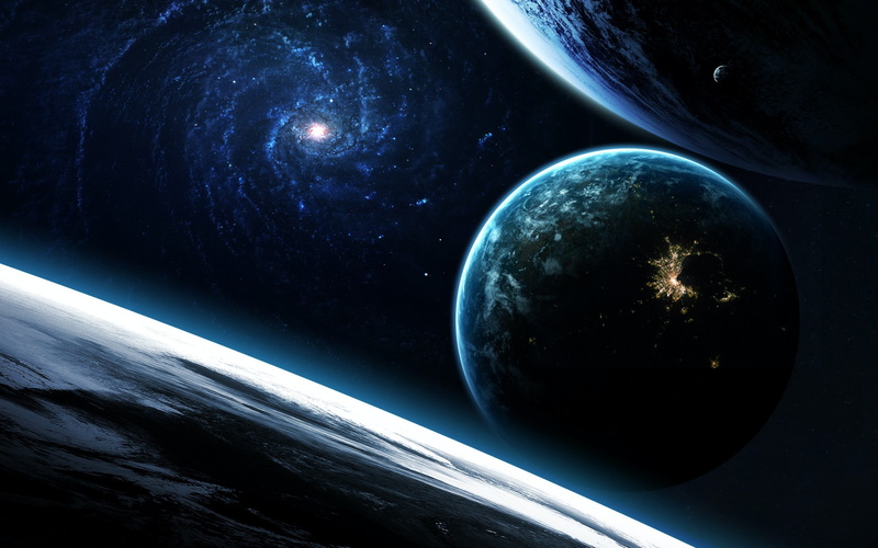 Another side of Milky Way, Milky Way, Science Fiction, Planets, 1080P, Planet, by Vadim Sadovski, Satellite, The Milky Way, Stars, Fiction, Light, Space