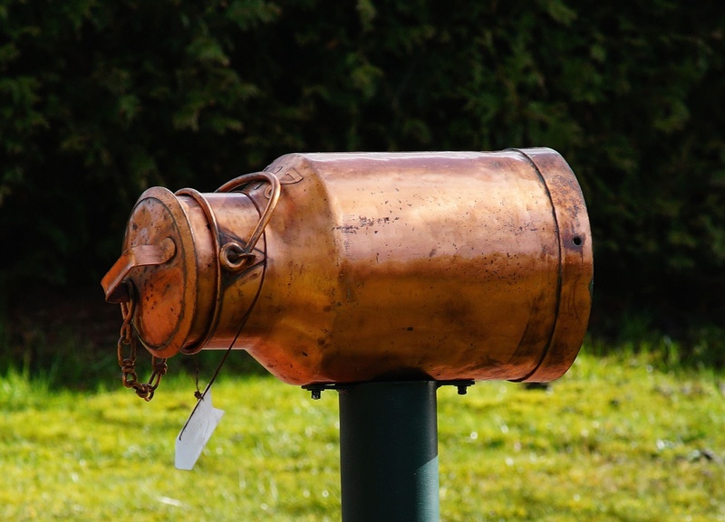 nature, security, no people, technology, mailbox, single object, field, ornament, copper, metal, safety, focus on foreground, land, close-up, damaged, grass
