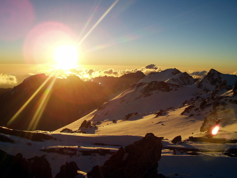 sunset, tranquil scene, daytime, winter, aconcagua, sun, mountain peak, nature, sunlight, covered, scenics - nature, beauty in nature, afterglow, 720P