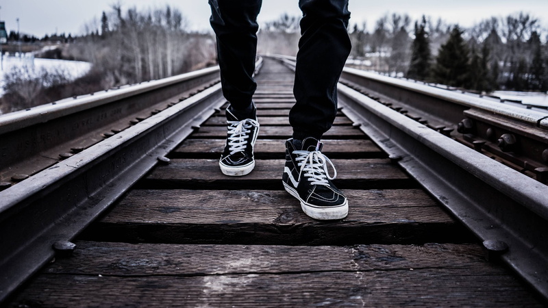 railroad, walking, walk, journey, shoes, 2K, tracks