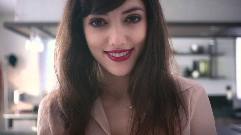 teeth, smiling, one person, 1080P, actress, closeup, long hair, hairstyle, hair, emotion, front view, looking at camera, happiness, brunette, indoors