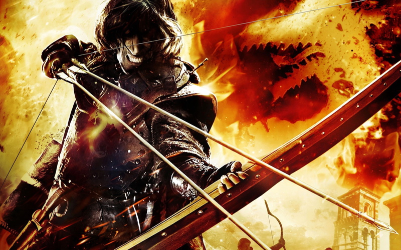teeth, people, equipment, bow, fire - Natural Phenomenon, real people, man, fire, sparks, holding, work helmet, dragons dogma, arrow, metal Industry, 2K