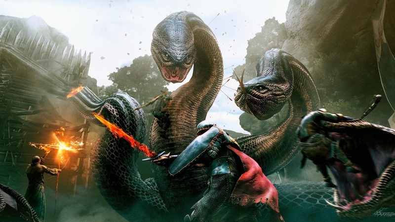 sorcerer, 1080P, hd, video, artwork, games, fantasy, dogma, giant, fire, hydra, Video Games, wizards, magic, snakes, dragons, art