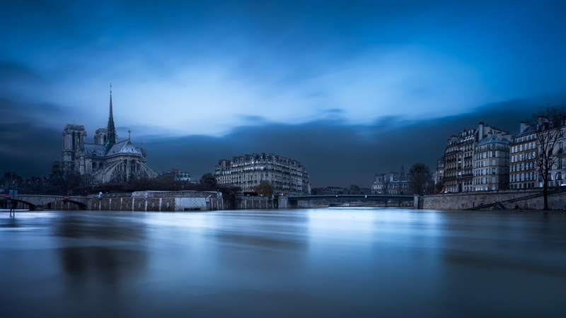 Notre Dame Cathedral, river, bridge, Paris, 1080P, Notre-Dame Cathedral, The Seine River, France, Cathedral, building, water, home, His River, Quartier