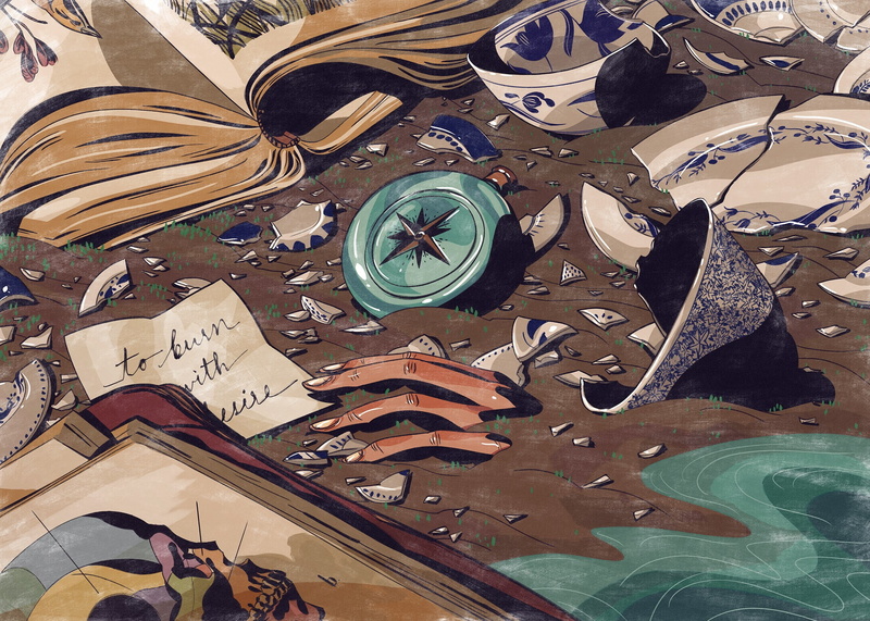 books, high angle view, wooden, representation, no people, choice, close-up, 1080P, hands, ornate, broken glass, black, backgrounds, human representation