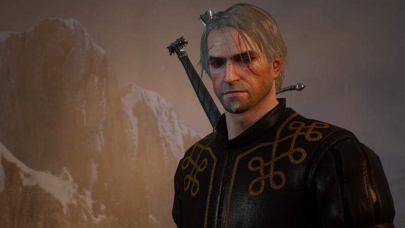 indoors, The Witcher 3: Wild Hunt, clothing, wall - building feature, leisure activity, standing, front view, young men, black, waist up, serious, men