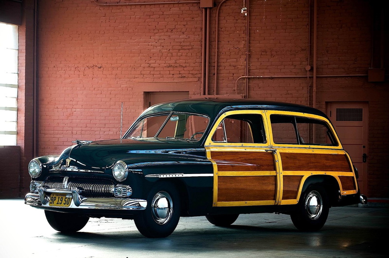parking, stationary, retro styled, travel, no people, built structure, land vehicle, Woodie, transportation, building exterior, 1950 Mercury Woodie Station Wagon