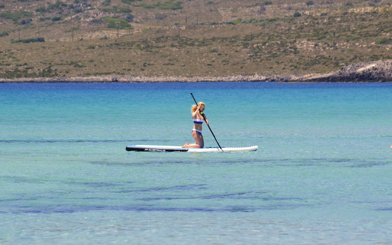 girl, surfing, paddleboard, waterfront, stand, tranquil scene, boarding, exercise, fun, paddle, sport, stand up paddle board, nautical vessel, mode of transportation