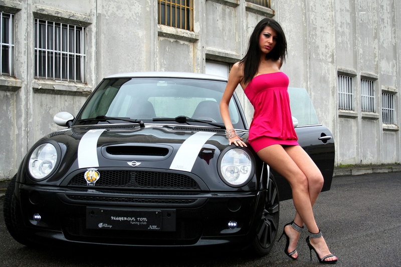 mini, Women, 720P, cooper, Girls and Cars, black, white