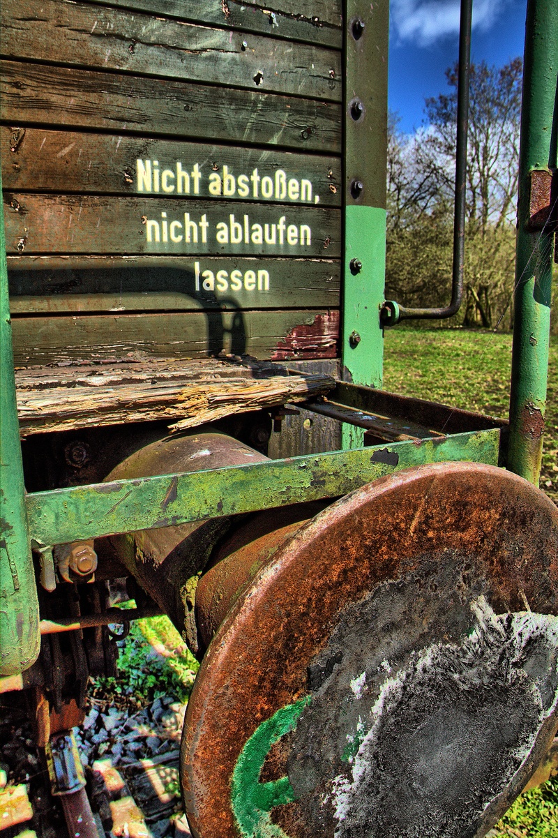 rural scene, communication, transportation, text, buffer, wagon, rusty, western script, land, abandoned, agricultural machinery, railway, no people, 2K