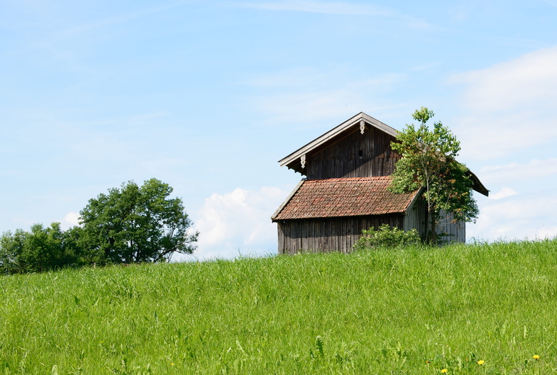farm, brown, environment, old, tree, scale, sky, architecture, tile roof, hill, built structure, nature, building, field barn, agriculture, Barn, 4K, top