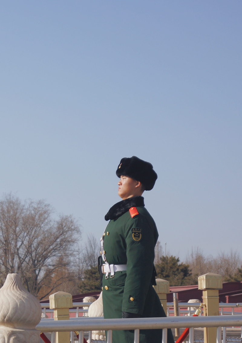 military uniform, officer, three quarter length, bird, apparel, guard, china, males, lifestyles, people, outdoors, child, boys, government, clear sky, clothing