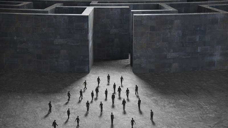 monochrome, people, surreal, digital art, 1080P, labyrinth