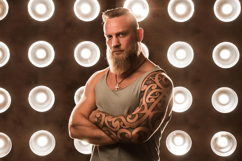 facial hair, 2K, man, brutal, lighted, body part, strong, caucasian, male, beard, confidence, males, standing, tattoo, cool, cross, waist up, men, front