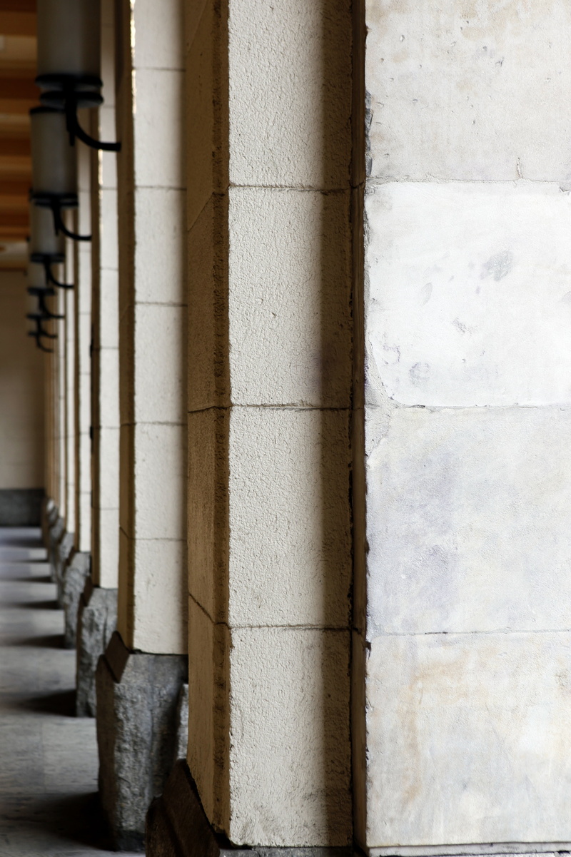 in a row, concrete, flooring, the prospect of, day, wall, penthouse, sunlight, solid, textured, built structure, arcades, no people, outdoors, building