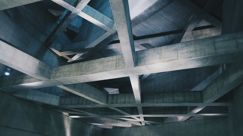 building, symmetry, bridge - man made structure, pattern, no people, transportation, woods, geometric, 5K, indoors, low angle view, ambiant, brown, metro