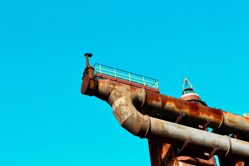 essen, zeche zollverein, sky, weaponry, rust, power plant, smoke, refinery, building, representation, blue sky, handrail, architecture, metal, 5K, pipeline